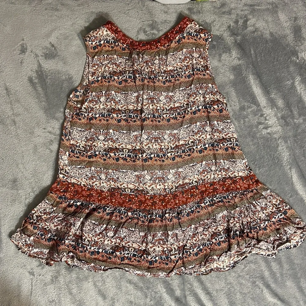 Knox Rose‎ Top Womens XL Babydoll Tank Burgundy Boho Floral Tassel Tie Ruffle